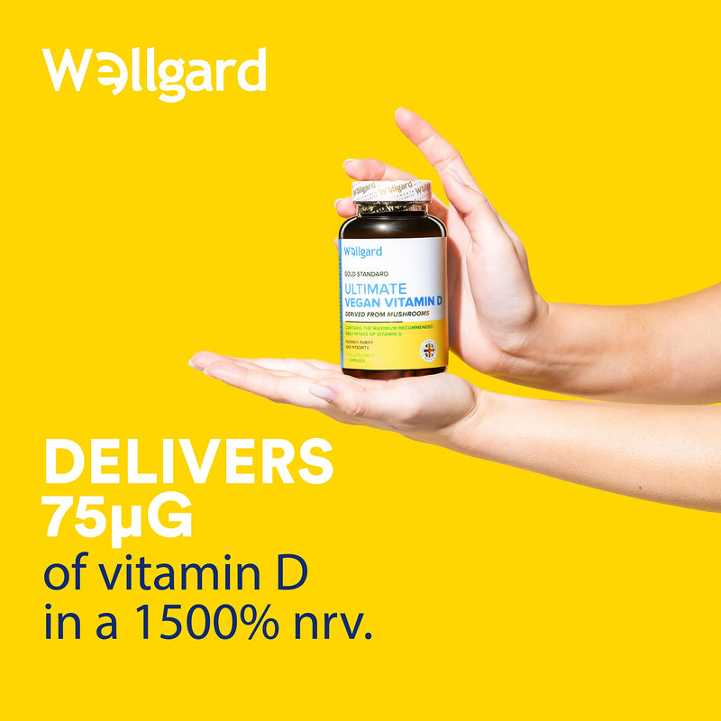 Vegan Vitamin D3 High Strength 3000 IU Capsules by Wellgard, Maximum Strength Vitamin D Supplement, Made in UK
