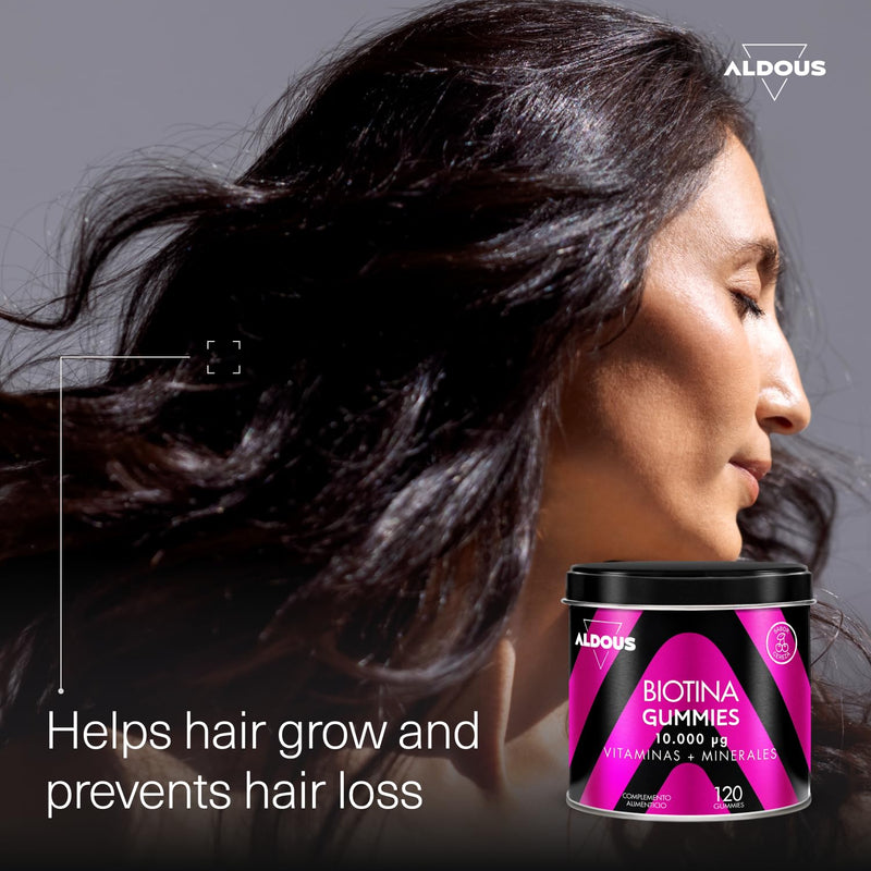 Biotin 10.000 mcg - 120 Gummies - Cherry Flavour | Hair Gummies - Folic Acid, Zinc, Selenium, Iodine + Vitamins - Biotin for Hair - Hair Skin & Nails Vitamins - Multivitamins
