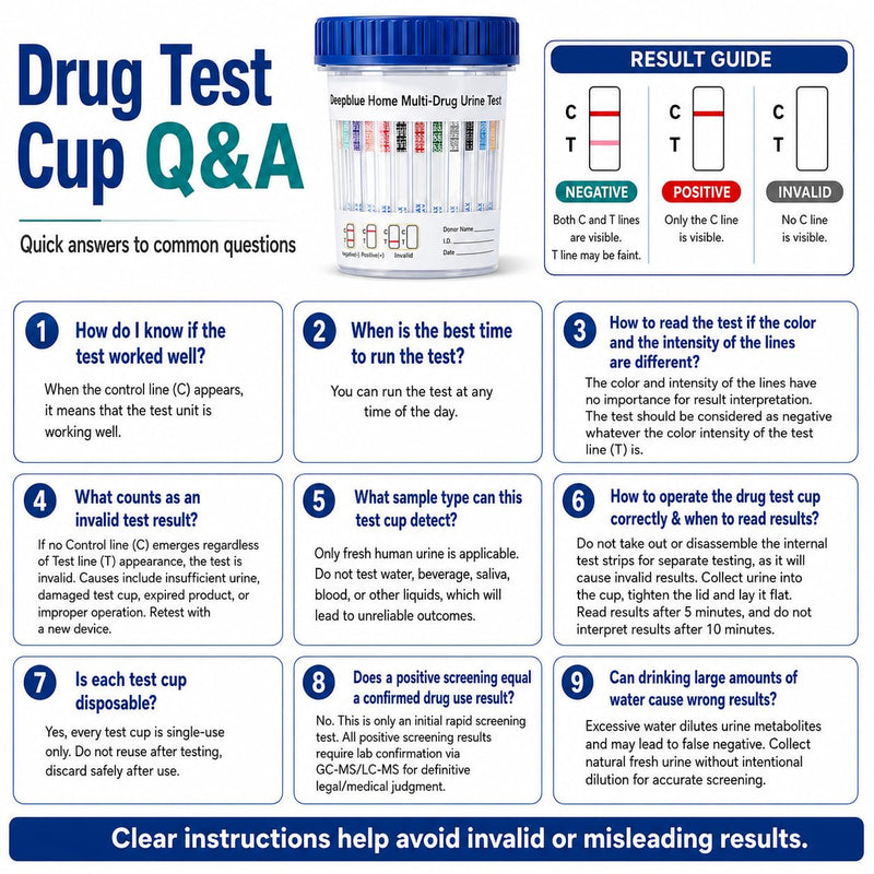 DEEPBLUE Multi-Drug Urine Test Cup Kit, 17 Panel, OTC Home Use, 5 Minute Results(6pcs) | At Home Drug Test Kit, Tests for THC, OPI, AMP, BAR, BUP, BZO, COC, mAMP, MDMA, MTD, OXY, PCP, EDDP, FYL, 6-MAM, PPX, TCA 6pcs