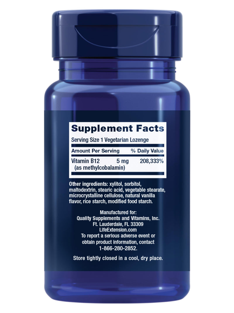 Life Extension Vitamin B12 Methylcobalamin, Nerve Health Supplement, Cognitive Support, Energy Vitamin, methylcobalamin B12, 5 mg, Quick-Dissolving, Gluten-Free, Non-GMO, Vegetarian, 60 lozenges | Nerve Health Supplement with Cognitive Support & Energy...
