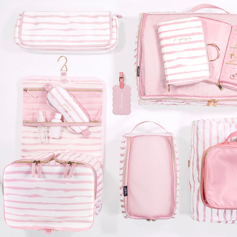 kate spade new york Hair Tool Organizer Bag, Goddess Stripe | Leatherette Travel Bag for Hair Dryer, Curler, Straightener, or Air Styler with Built in Heat Resistant Mat