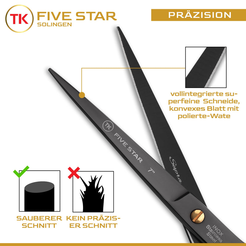 [Australia] - TK FIVE STAR SOLINGEN® Supra Premium 7" extra sharp hairdressing scissors hair cutting scissors for women men hairdressers and salons for fine and strong hair rustproof 7 inch titanium black 