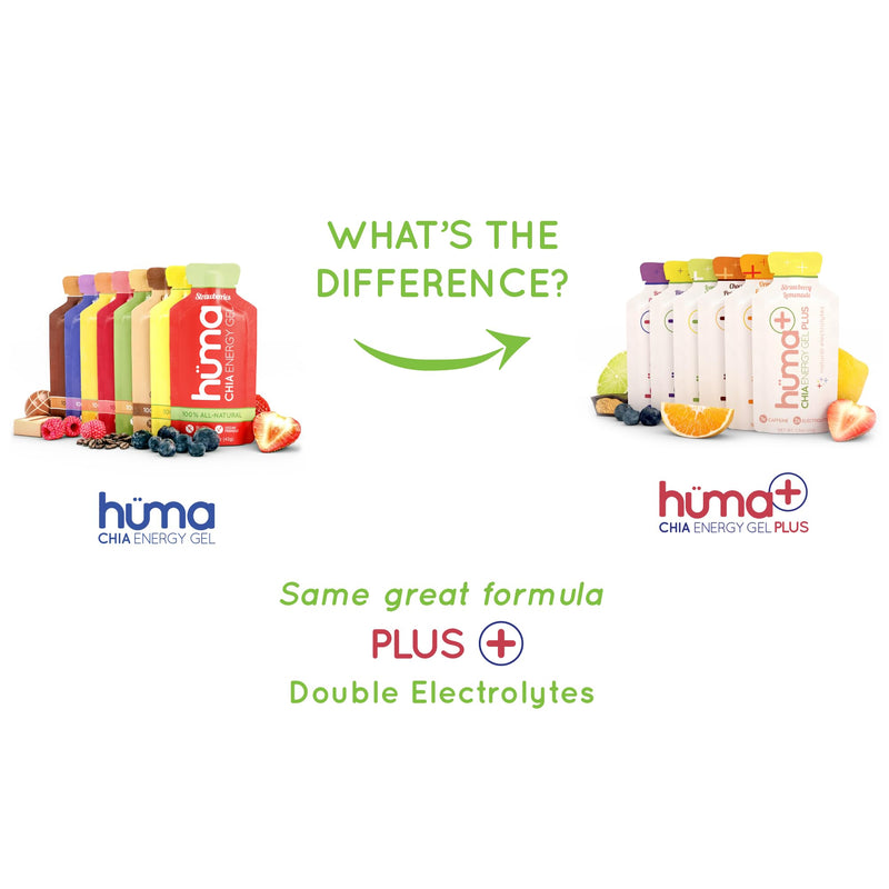 [Australia] - Huma Plus (Double Electrolytes) Chia Energy Gel, Variety Pack, 12 Gels - Stomach Friendly, Real Food Energy Gels 1.55 Ounce (Pack of 12) Variety Plus 