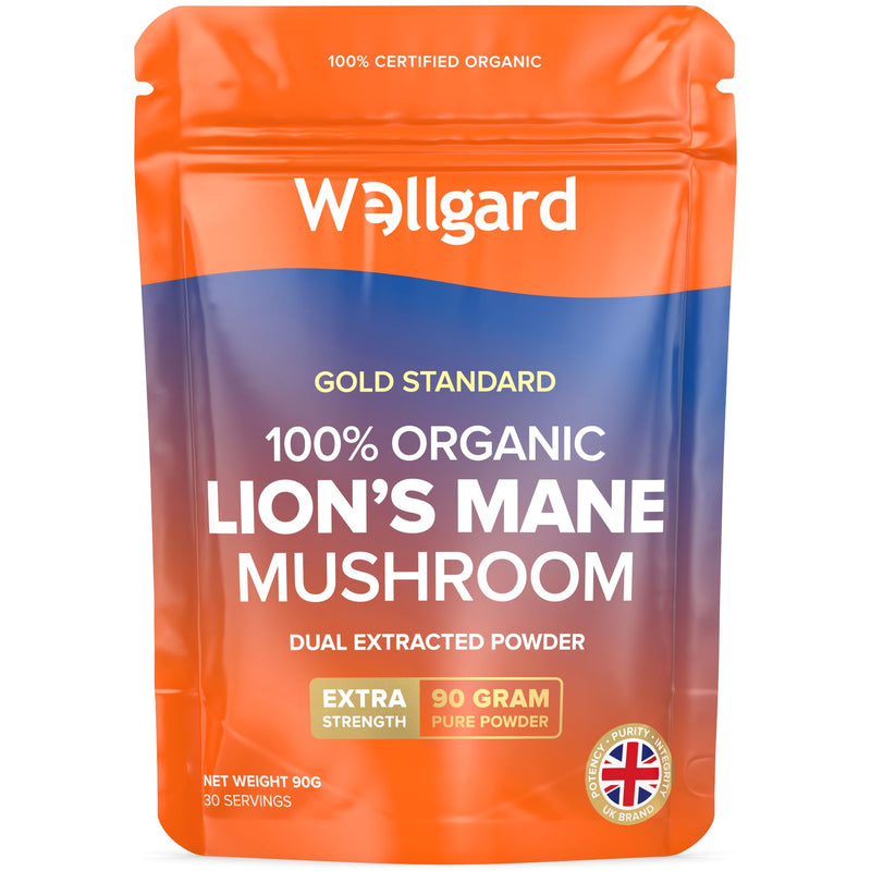Wellgard Organic Lion's Mane Mushroom Powder 90 Grams - Mushroom Supplement, Dual Extract, Easy to Use, Certified Organic 90 g (Pack of 1)