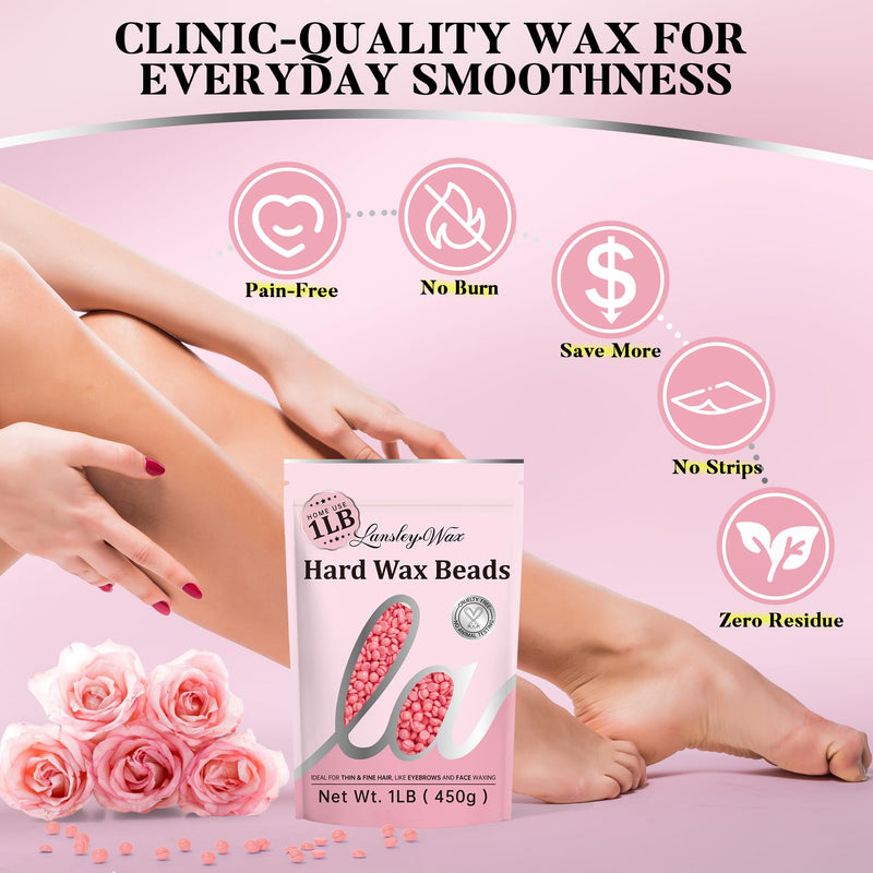 [Australia] - LANSLEYWAX Pink Hard Wax Beads, 1LB Wax Beans for Sensitive Skin & Full-Body Hair Removal, Brazilian/Bikini/Face/Legs/Eyebrow/Armpit/Chest Waxing Refill at Home for Women & Men, Stripless Formula Rose 16 Ounce (Pack of 1) 