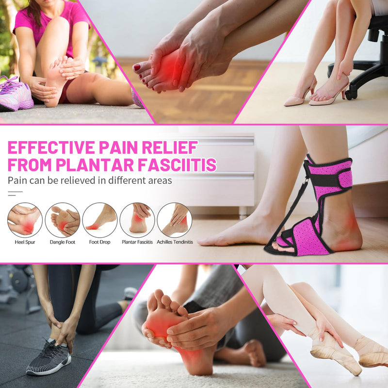 Plantar Fasciitis Night Splint: Adjustable Brace with Arch Support | Dorsal Night Splint for Women Men | Dual Effective Relief Achilles Tendonitis Foot Drop Heel Pain Rose Red