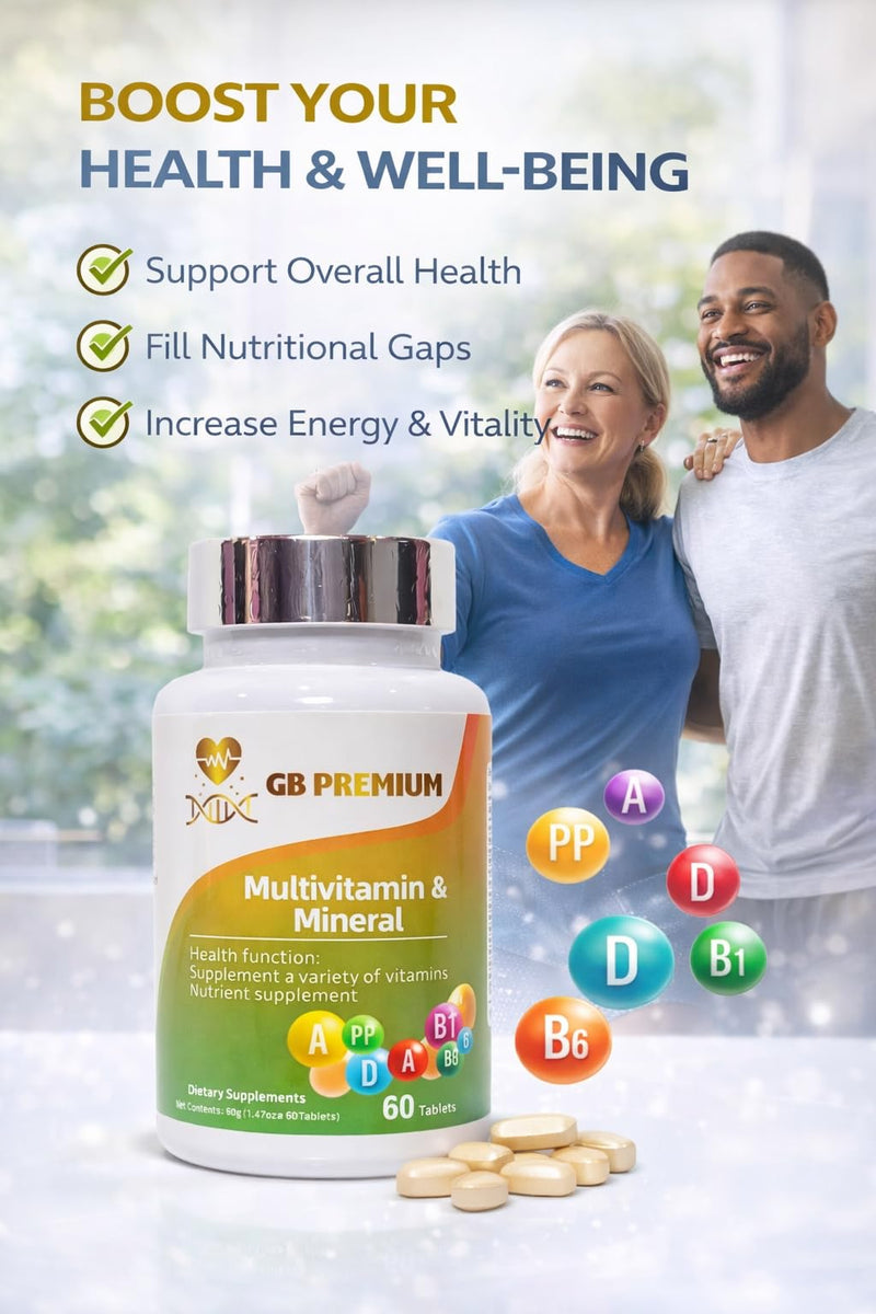 Multivitamin & Mineral Tablets, Daily Vitamins and Minerals Supplement with Vitamin A, C, D3, B Vitamins, Zinc, Iron & Magnesium, 60 Tablets