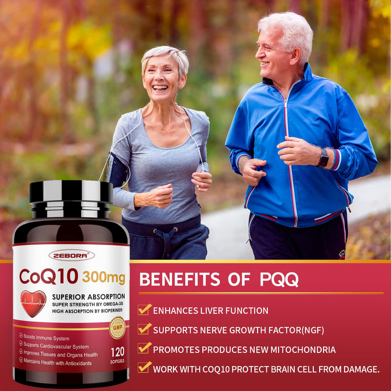 [Australia] - ZEBORA CoQ10-300mg-Softgels with PQQ, BioPerine & Omega-3, 120 Servings Coenzyme Q10 (Ubiquinone) Supplement for High-Absorption, Powerful-Antioxidant, Support Heart-Health & Energy-Production 
