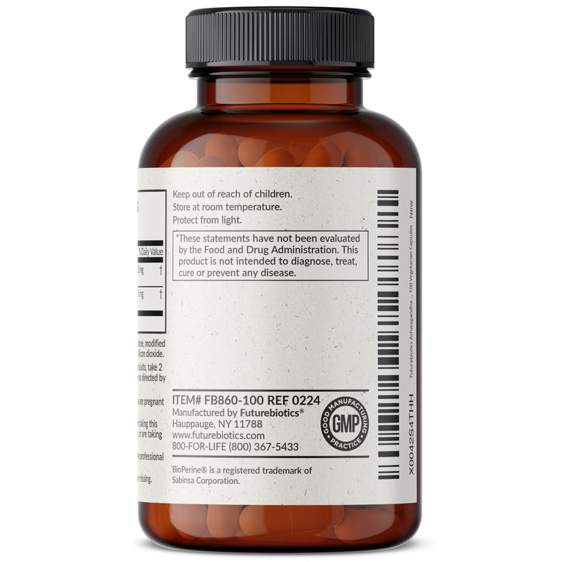 [Australia] - Futurebiotics Ashwagandha Extra Strength Stress & Mood Support with BioPerine - Non GMO Formula, 100 Vegetarian Capsules 100 Count (Pack of 1) 