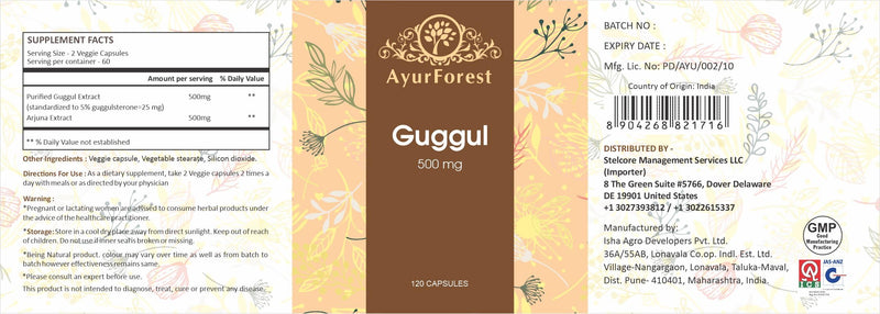 [Australia] - Guggul Vegie Capsule with Arjuna Extract 120 Count 1000 mg 120 Count (Pack of 1) 