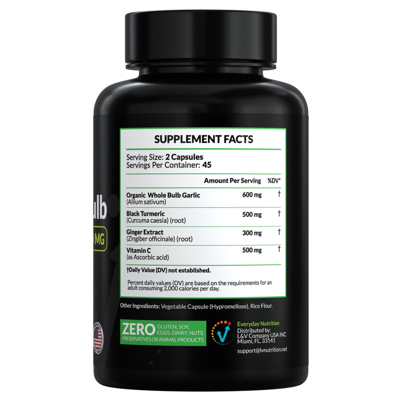[Australia] - 4-in-1 Organic Odorless Garlic with Black Turmeric Supplements, 1900 mg Organic Whole Bulb Garlic, Turmeric, Ginger Extract & Vitamin C (90 ct) 