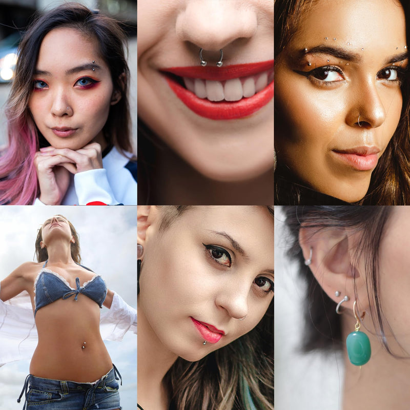 [Australia] - 94PCS Mixed-pack Piercing Kits for All Body Piercings Stainless Steel 14G 16G 20G Jewelry and Needle with Tools Nose Septum Lip Ear Belly Button Cartilage Tragus 94 Pcs 