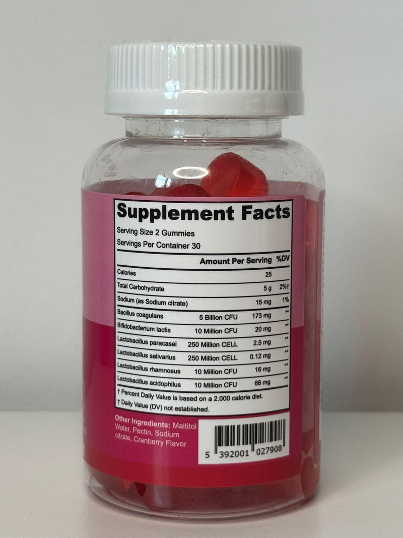 Women’s Probiotic Gummies | 5 Billion CFU, 6 Strains with Fibre | Daily Supplement for Women | Vegan, Gluten & Dairy Free | Cranberry Flavour | 60 Gummies