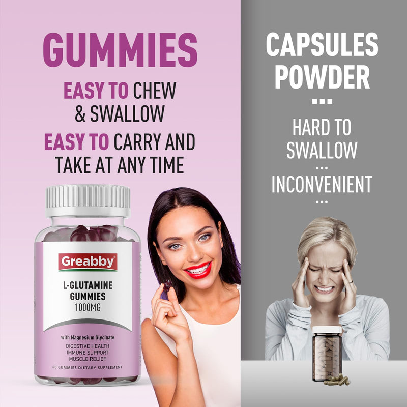 [Australia] - L Glutamine 1000mg Gummies - Muscle Relief & Immune Support, Amino Acid Supplement with Magnesium Glycinate, Vegan & Non-GMO, Gluten Free (60 count) 1 