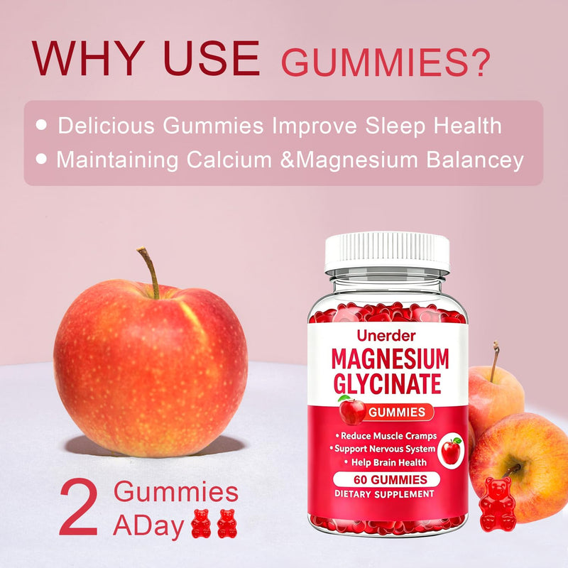 Magnesium Glycinate Gummies - 400mg High Absorption Formula for Sleep, Stress Relief & Muscle Health - Apple Flavor, 30 Days Supply for Adults,Non-GMO