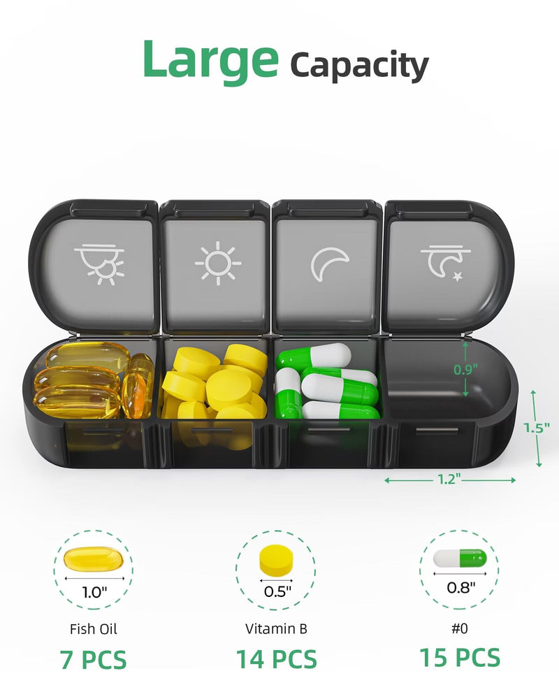 PULIV Weekly Pill Organizer 4 Times a Day with a Canvas Bag, BPA-Free | Portable Pill Box 7 Day with 28 Compartments, Removable Pill Cases to Store Vitamins, Medications, Fish Oils, Supplements