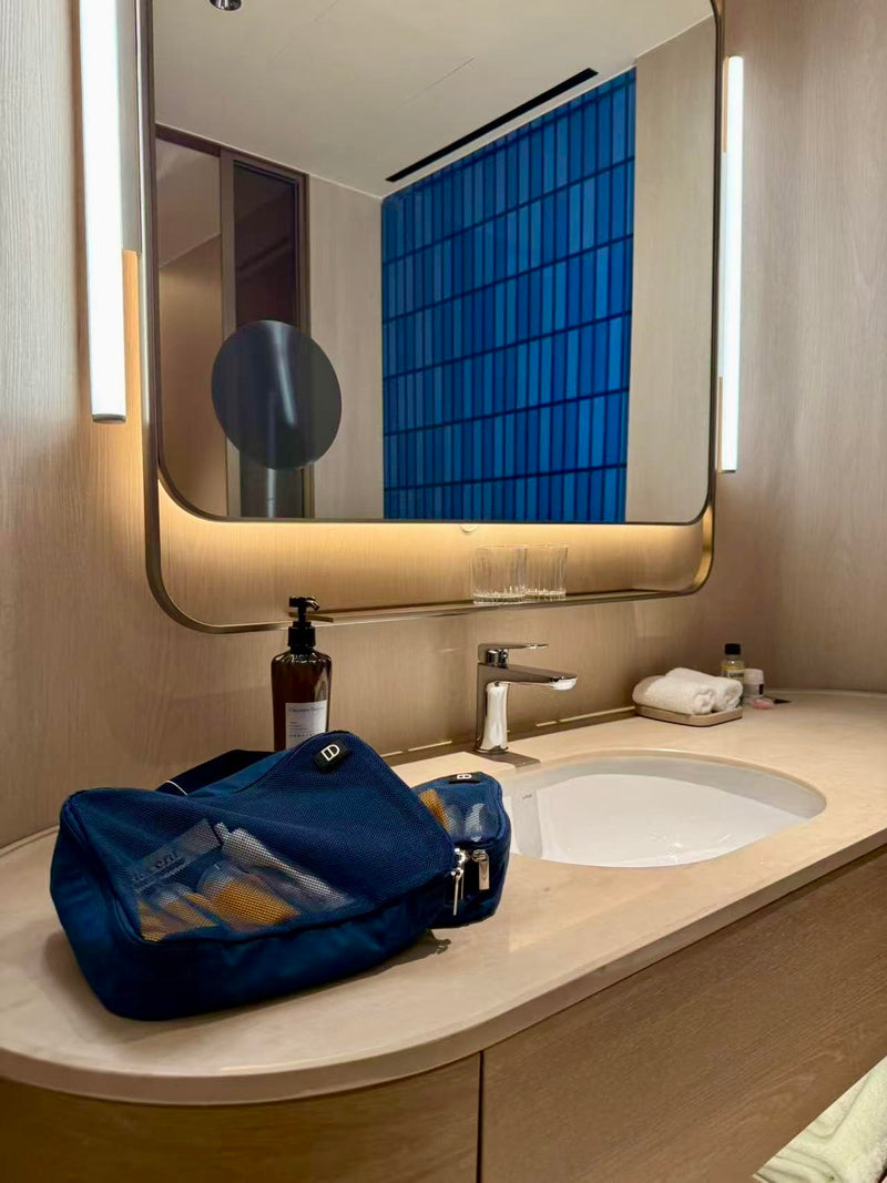 Decent Travels Toiletry Kit – Compact Travel Bag with Refillable Bottles (90ml), Perfume Atomizer & Foldable Toothbrush for Carry-On Essentials