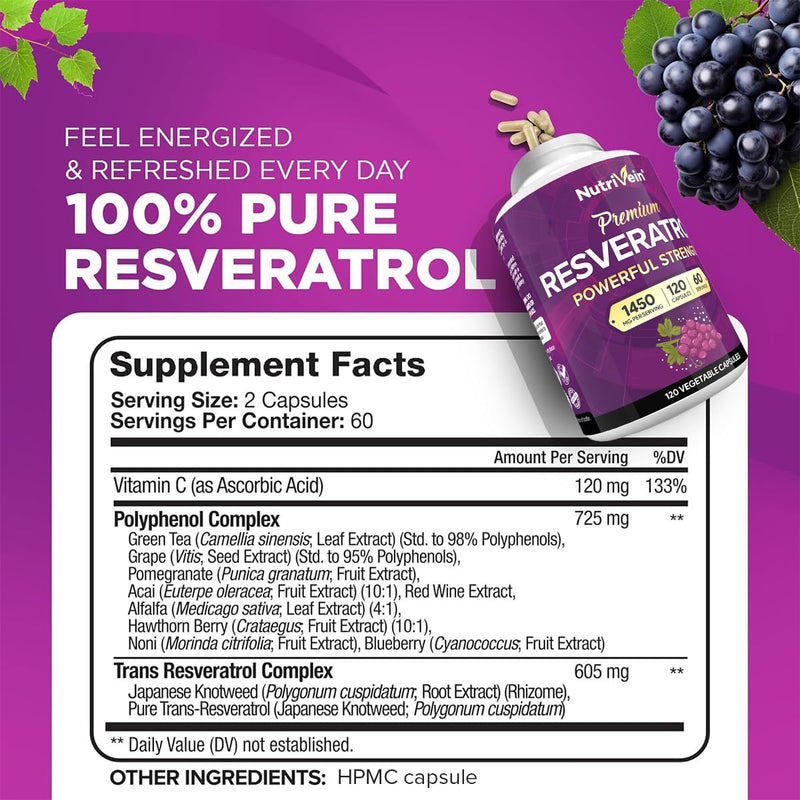 Nutrivein Premium Resveratrol & NAD Resveratrol Supplement Bundle: Powerful Synergistic Supplement Pair Enhanced with Green Tea Leaf & Acai Berry - Aging, Cognition, Defenses, Metabolism, & Joints