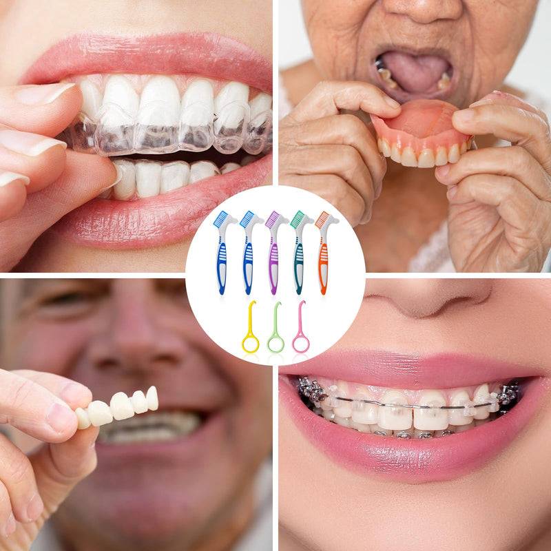 [Australia] - Denture Toothbrush Pack of 4 Toothbrush for Dentures Portable Denture Brush Double Head Multi-Layer Bristles Dentures for Cleaning Dentures (Blue Green Purple Orange) 
