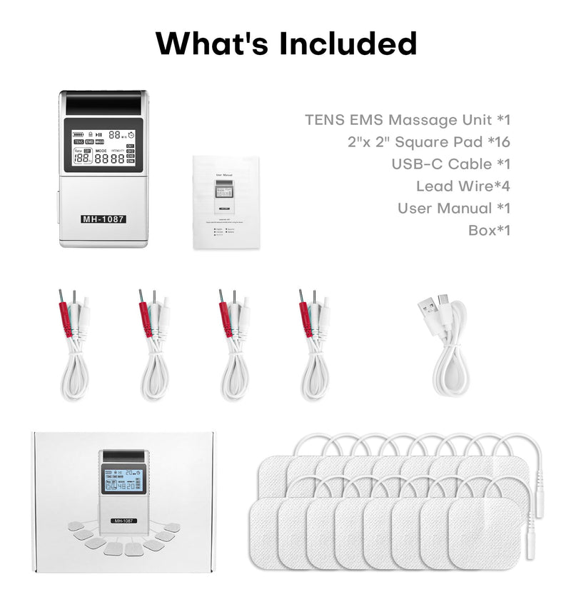 TENS EMS Muscle Stimulator Unit, FDA Cleared 48 Modes 4 Outputs with 16 Electrode Pads (2"x2") for Pain Relief in Shoulder, Neck, Back & Sciatica, Electronic Pulse Massager for Physical Therapy