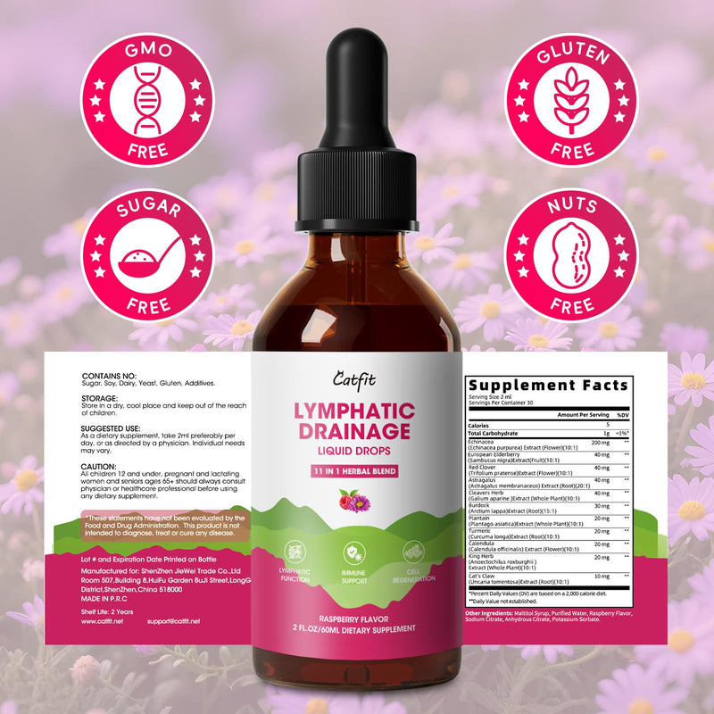 [Australia] - Lymphatic Drainage Supplements Drops for Immune, Lymph System Support, Cleanse & Detox, Liver Health with Echinacea,Elderberry,Cleavers Herb,Burdock, Calendula, Non-GMO, Raspberry Flavor, 2 Fl Oz 2 Fl Oz (Pack of 1) 