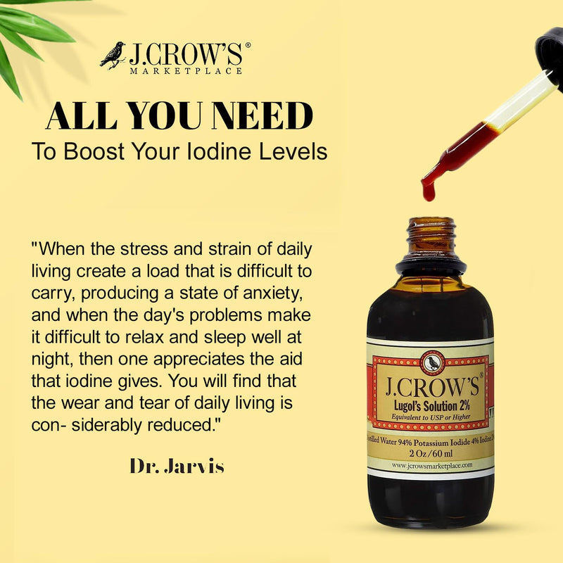 [Australia] - J.CROW'S¬Æ Lugol's Solution of Iodine 2% 2 oz (1 Bottle) ‚Äì Premium Iodine & Potassium Iodide Liquid, Gluten &, Alcohol-Free Natural Brine Extract, No Expiration Unflavored 2 Fl Oz (Pack of 1) 
