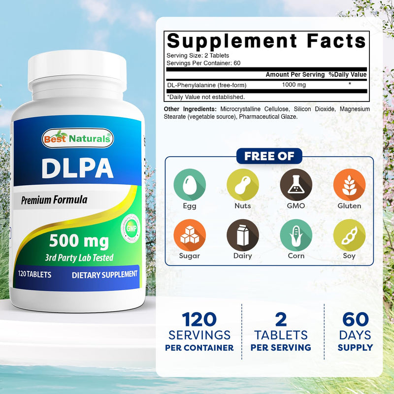 Best Naturals DLPA 500 mg 120 Tablets (120 Count (Pack of 1))