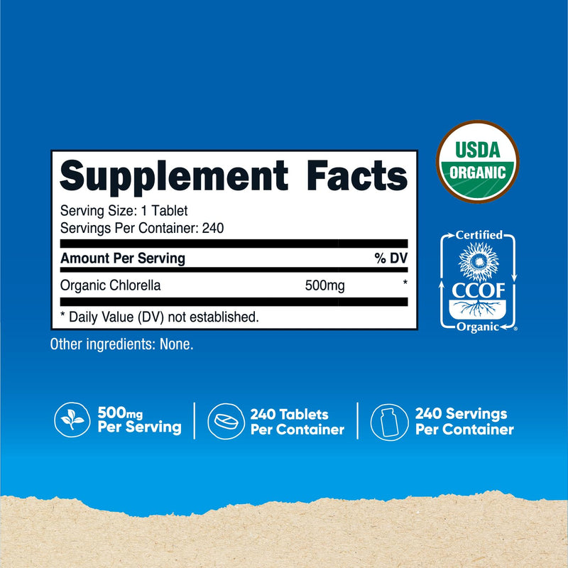 [Australia] - Nutricost Organic Chlorella 500mg, 240 Tablets - Gluten Free, Non-GMO 
