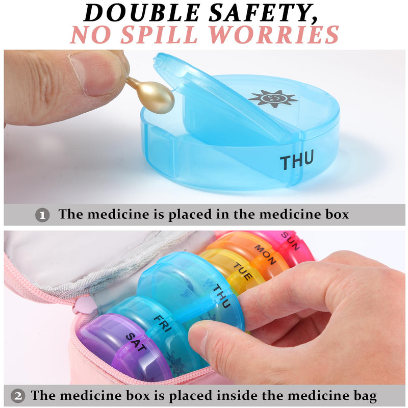 Weekly Pill Organizer 2 Times a Day, Travel Pill Box 7 Day with Large Opening, Pill Case with Handle, Pill Dispenser Medicine Organizer for Vitamins, Fish Oils, Medications, Supplements (Pink, Small) Pink