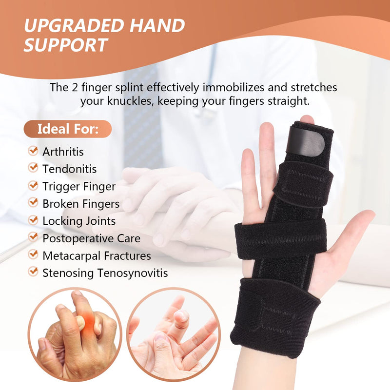 Trigger Finger Splint Finger Brace for 2 Fingers Reversible Finger Splints for Mallet Finger Broken Finger Arthritis Metacarpal Fracture Hand Brace with Finger Support Joints Immobilizer-S/M S/M