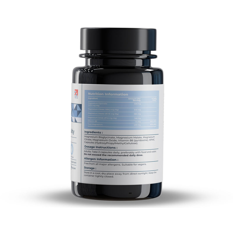 4 in 1 Magnesium Supplements Complex - 1900 mg with Glycinate Citrate Malate & Oxide | High Strength Magnesium 403mg - 120 Capsules & 2 Month Supply | High Absorption