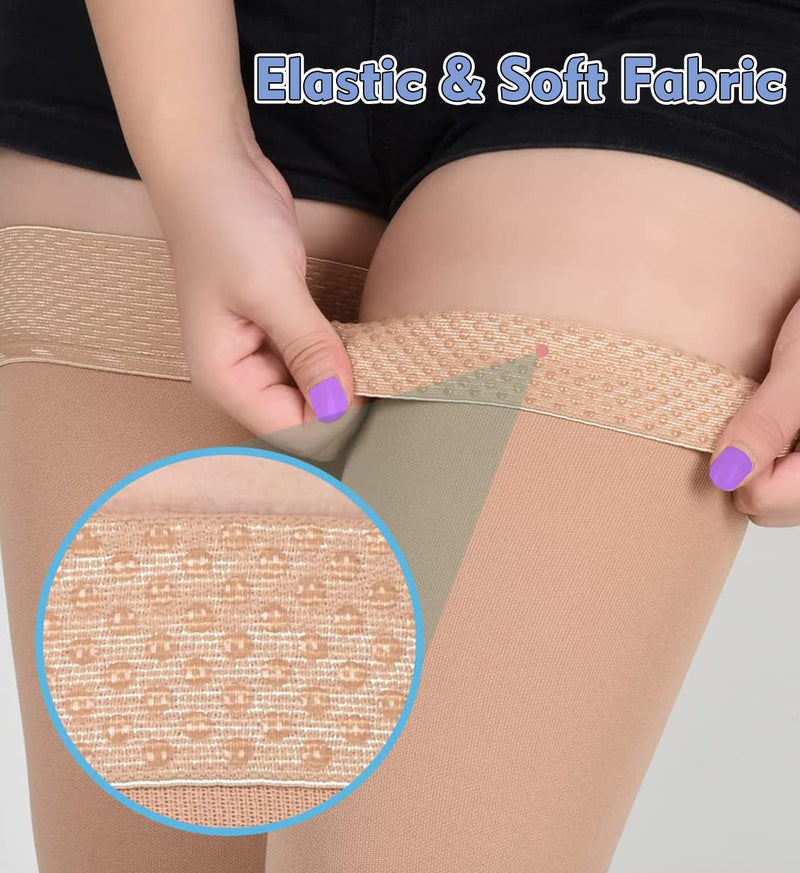 [Australia] - Medical Thigh High Compression Stockings 15-20 mmHg for Women & Men Firm Support Hose Socks with Silicone Dot 5-Closed Toe Beige Medium 