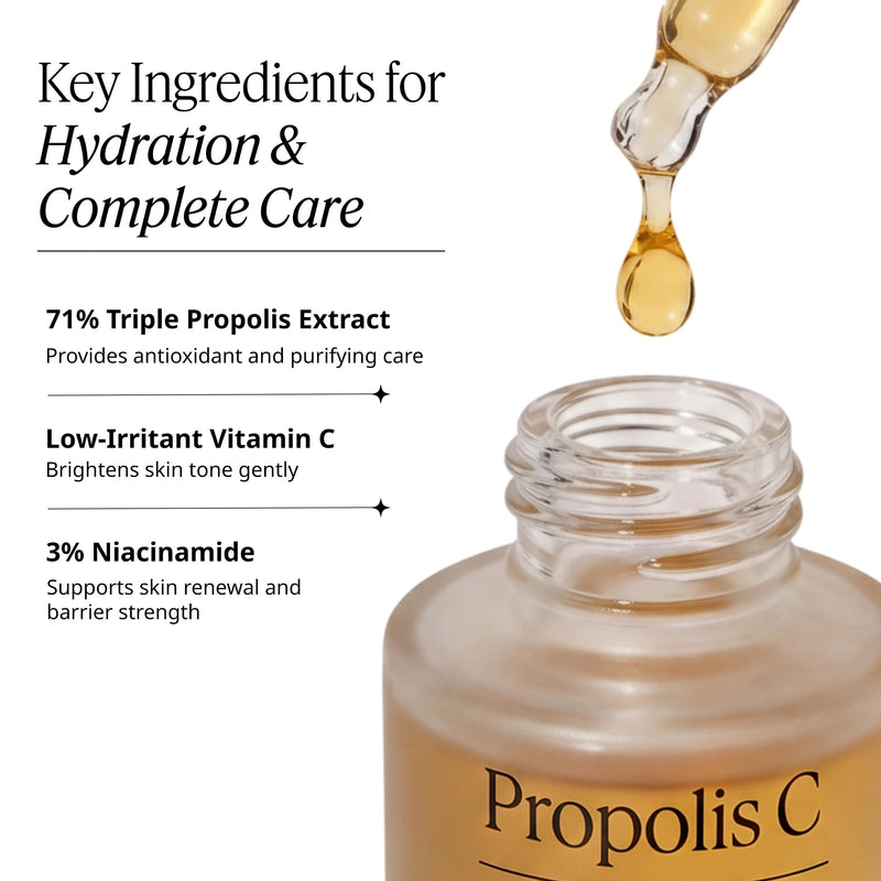 Propolis C Energy Ampoule 30ml | Anti-oxidant & Deep Glow & Pore Tightening, Triple Propolis Extract 71%+Niacinamide 3%+vitamin C, Korea Derma-skincare 1 Fl Oz (Pack of 1)