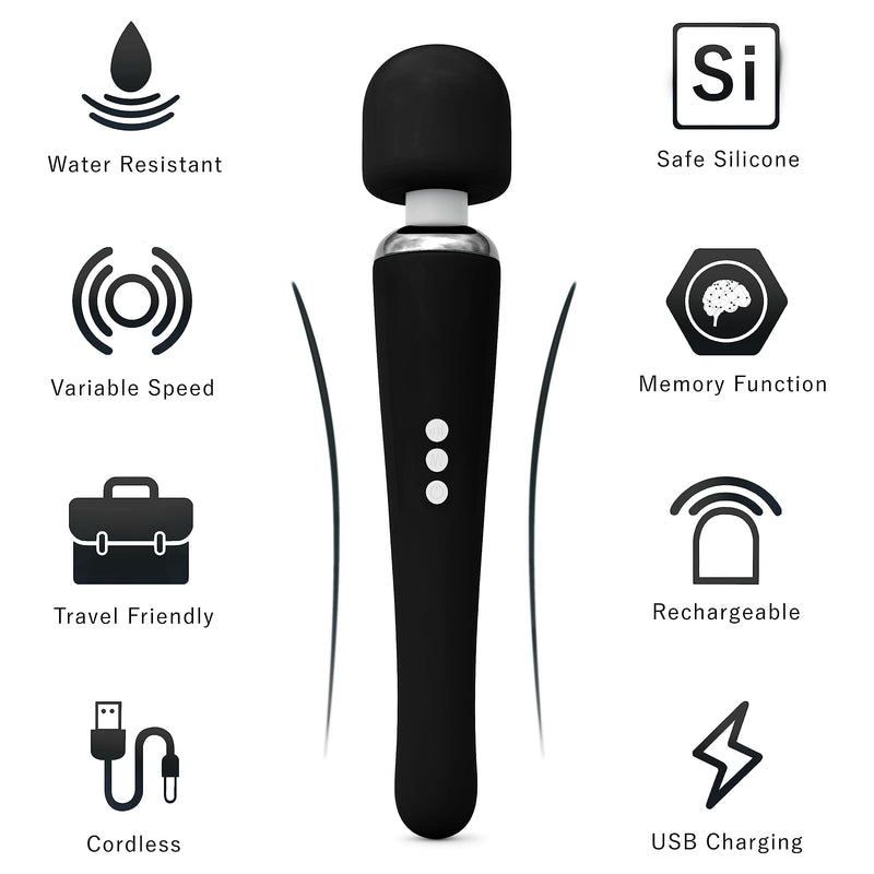 [Australia] - Therapeutic Cordless Massager - Powerful Massage Tool Handheld 8 Speeds 20 Patterns - Rechargeable Hand Massagers for Sore Muscles - Hand Held Massage Tool for Neck & Back Charcoal 