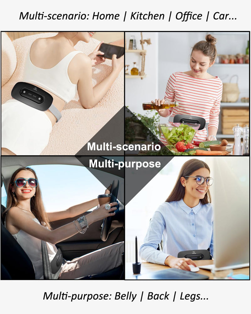 [Australia] - Electric Heating Pad, Portable Cordless Menstrual Heating Pad with 4 Heat Levels and 4 Massage Modes, Fast Large Heating Belly Wrap Belt for Cramps, Back Pain Relief Gifts for Women Girls Her(Black) Black 