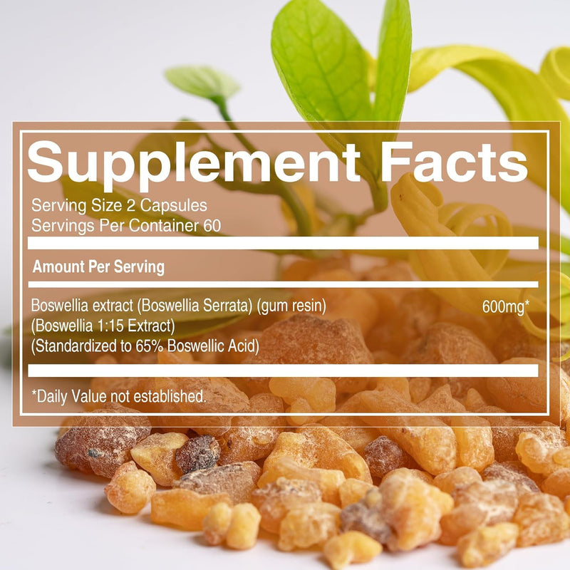 Pure Nutrition Boswellia Serrata 15:1 Extract 600mg | 120 Cap | Min 65% Boswellic Acids | Each Serving Offer 600mg 15:1 Extract Equivalent to 9000mg Raw Boswellia Powder | Non-GMO 120 count (Pack of 1)