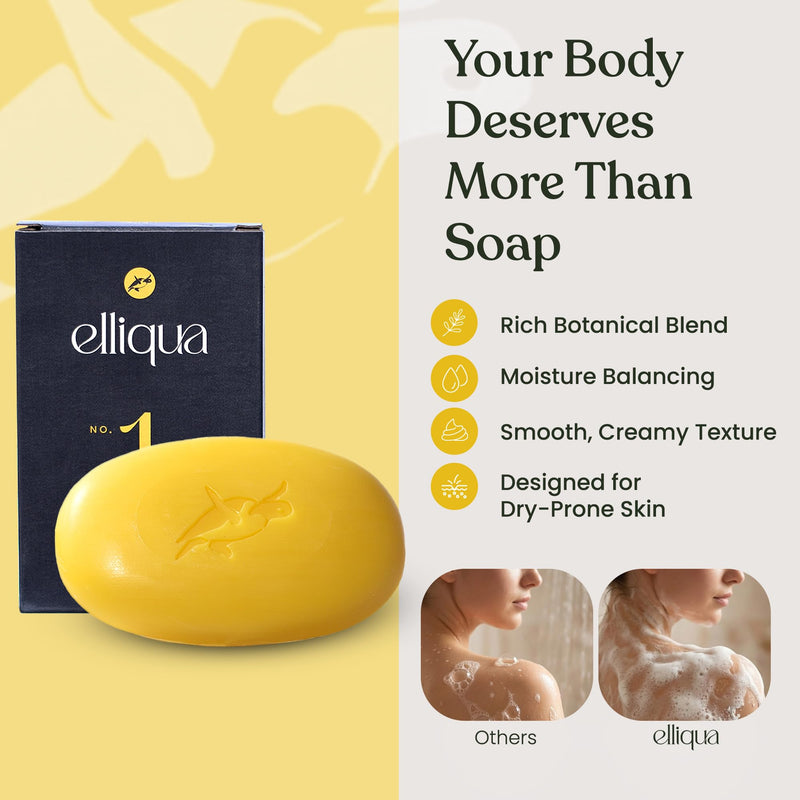 Elliqua No.1 Vitamin E Revitalising Body Bar - 3-in-1 Formula, 1 Pack | Energising, Glowing & Revitalised Skin - Replaces Wash + Lotion - Plastic-Free, Cruelty-Free Citrus 3.5 Ounce (Pack of 1)