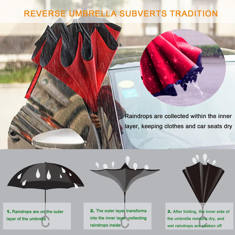 MRTLLOA Inverted Umbrella, 40/49/56 Inch Windproof Double Layer | Oversized, C-shaped Handle, Reverse Upside Down Design, Rainproof, Car Entry and Outdoor Activities, Golf Size N-black 56 Inch