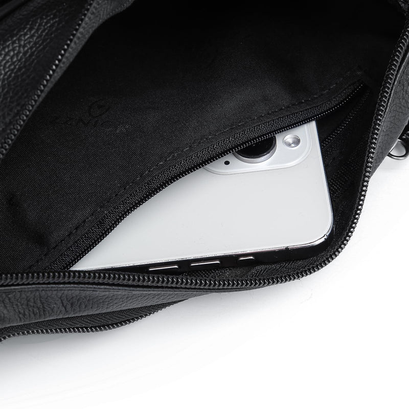 Genuine Leather Fanny Pack/Waist Bag/Organizer with Adjustable Belt, Multiple Pockets For Men and Women Black-861 Medium