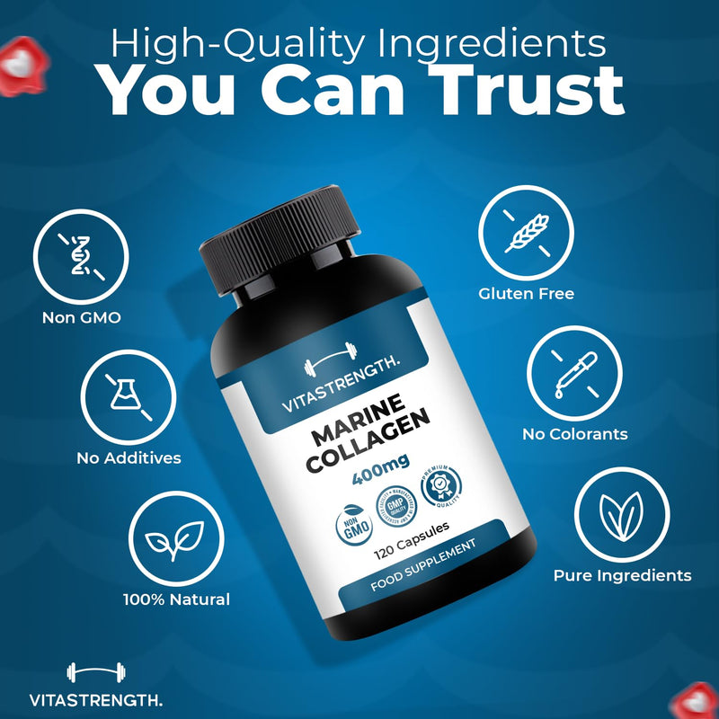 High Strength Marine Collagen Complex 400mg | Glucosamine, MSM, Chondroitin & Vitamin C | 120 Capsules (60 Day Supply) | Made in UK