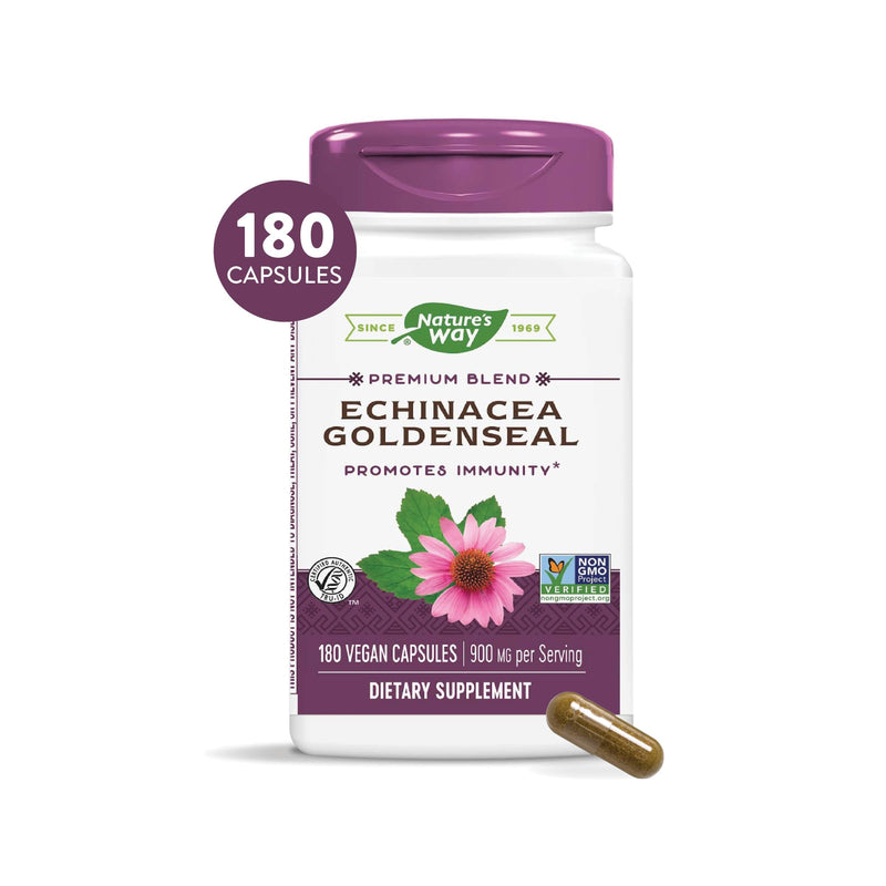 [Australia] - Nature's Way Echinacea Goldenseal - 900 mg per 2-capsule serving of Echinacea 7 Herb Blend - For Immune Support* - With Cayenne Pepper, Gentian Root - Gluten Free & Vegan - 180 Vegan Capsules 180 Count (Pack of 1) 