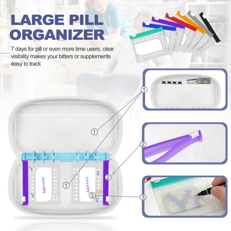 Weekly Pill Organizer 2 Times a Day – Timueetech A6 Waterproof 14 Pouch Bags for Travel, BPA-Free Medication Storage with Labels & Self-Sealing for Vitamins & Supplements, Blue 14-Pouch-Blue