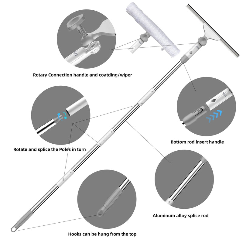 [Australia] - Window Cleaning Squeegee kit, 14" Squeegee and 14" Microfiber Scrubber with Aluminum Alloy Pole, 54" Telescopic Window Cleaning Tool for Glass Door, Shower Glass Door, Car Windshield-2 Pads Window Squeegee 