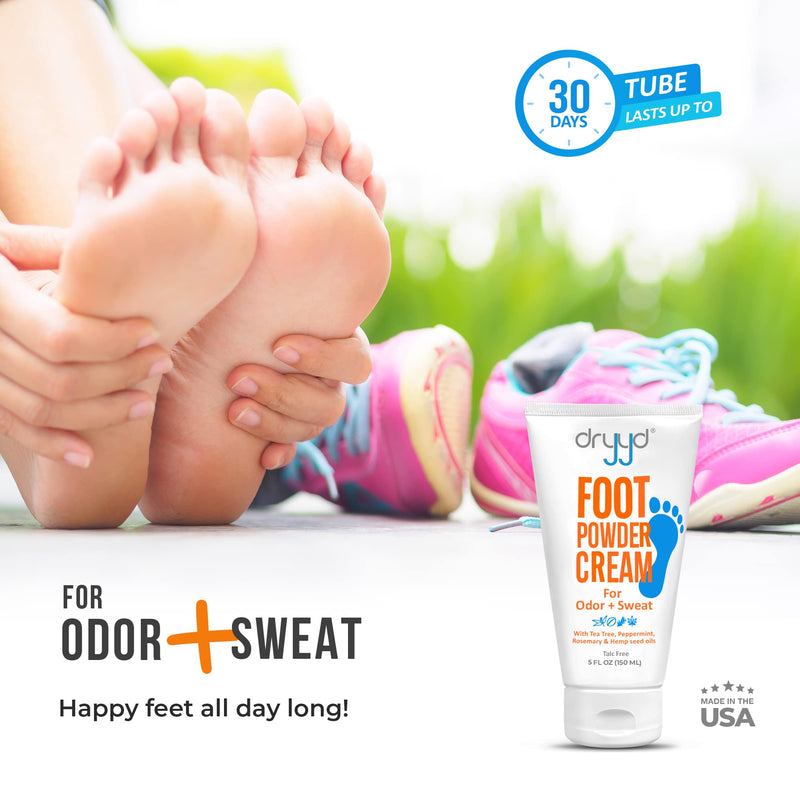 Foot Powder Cream Lotion Deodorant, 5 oz – Talc-Free Leave-On Foot Cream with Tea Tree & Peppermint – Helps Absorb Moisture & Reduce Foot Odor – Low-Mess Formula for Men & Women