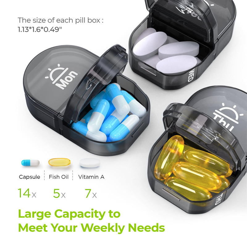 [Australia] - AUVON Canvas Bag Travel Pill Organizer 2 Times a Day, Large AM/PM Weekly Pill Box 7 Day Pill Case with Portable Zipper Cloth Bag for Holding Supplements, Vitamins and Fish Oils Black 