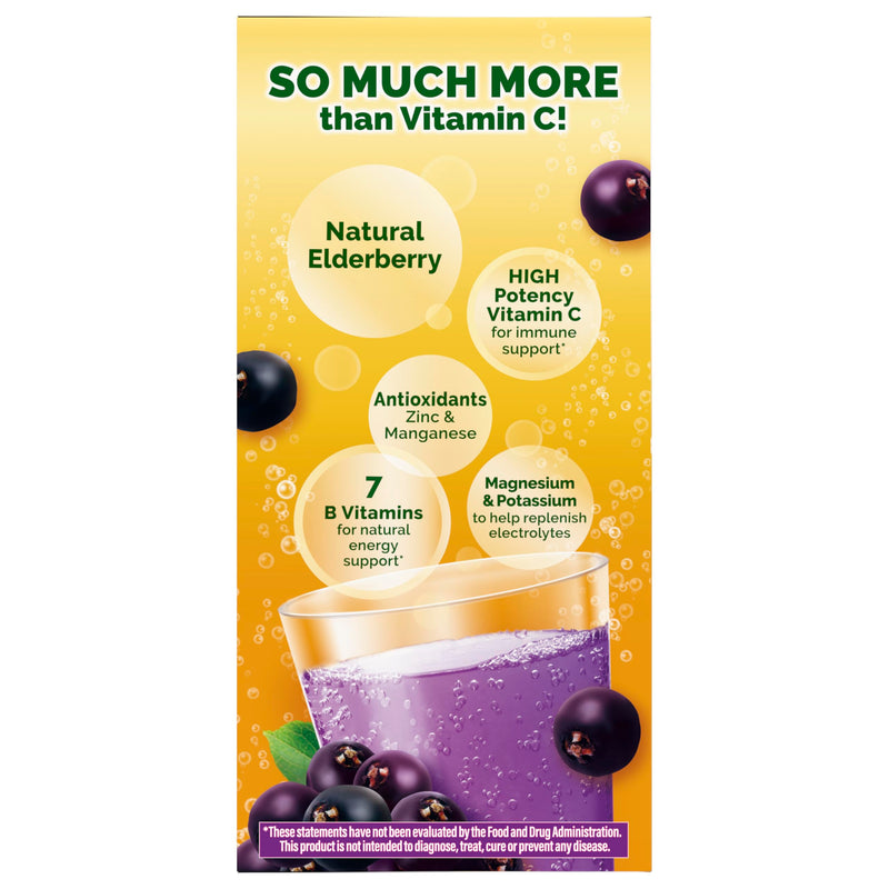 Emergen-C Elderberry Vitamin C Immune Support Powder, 18 Packets | High Potency Vitamin C, Zinc and Manganese, B Vitamins, Botanical, Gluten Free, Caffeine Free 5.2 Ounce (Pack of 1)
