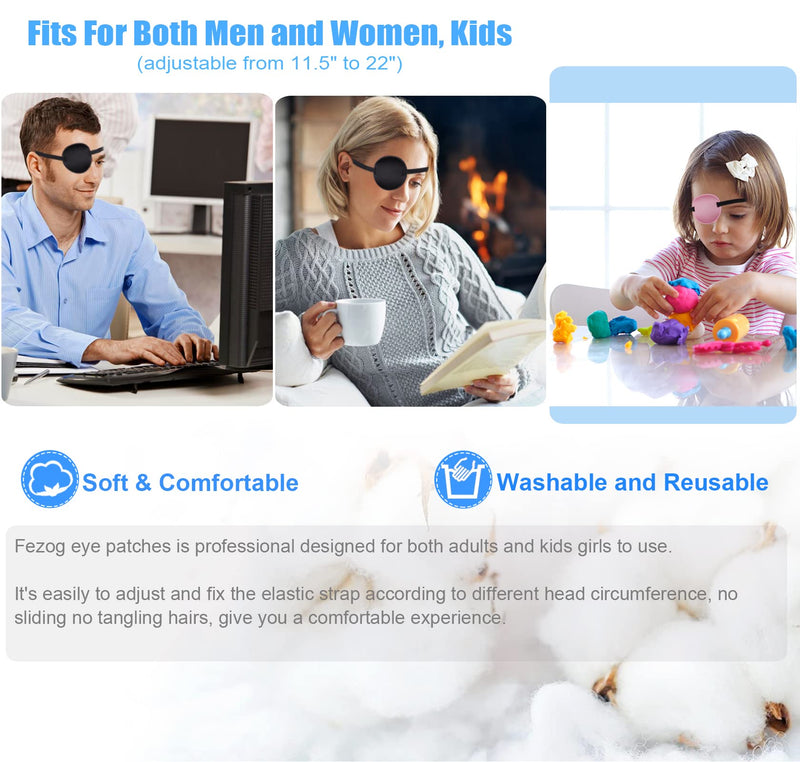 [Australia] - 2PCS Eye Patches for Adults Men Kids, Medical Eye Patch Adjustable Eyepatch for Right/Left Eye, Amblyopia Lazy Patches Black+black 