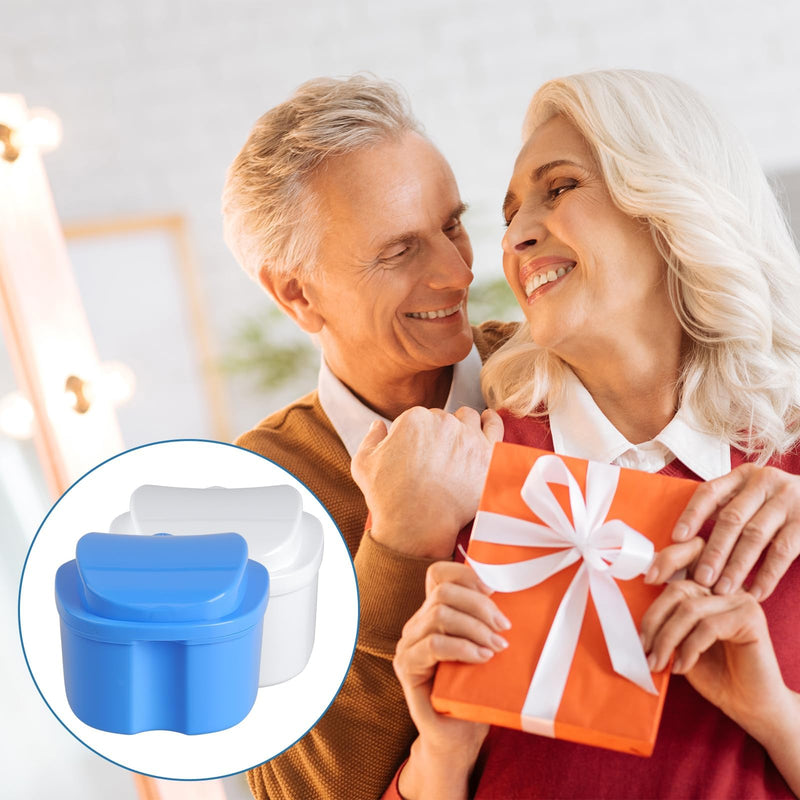 [Australia] - DAJISI Pack of 2 braces box, denture box with hanging sieve, portable denture box, white and blue, tooth rescue box used for cleaning and storing dentures 