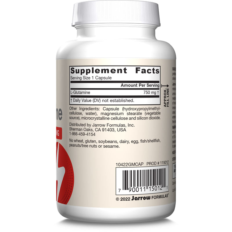[Australia] - Jarrow Formulas L-Glutamine 750 mg, Dietary Supplement, Immune and Muscle Support, 120 Veggie Capsules, Up to 120 Day Supply 