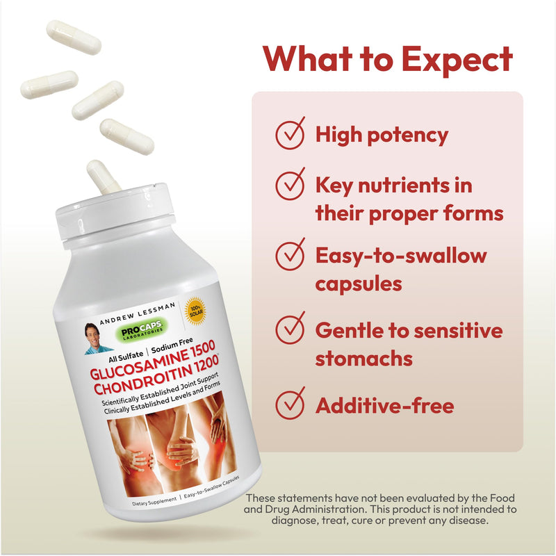 [Australia] - ANDREW LESSMAN Glucosamine 1500 Chondroitin 1200mg - 150 Capsules - 100% Sulfate Form, Research Established Ingredients and Levels for Support of Healthy Joint Tissue. Small Easy to Swallow Capsules 150 Count (Pack of 1) 